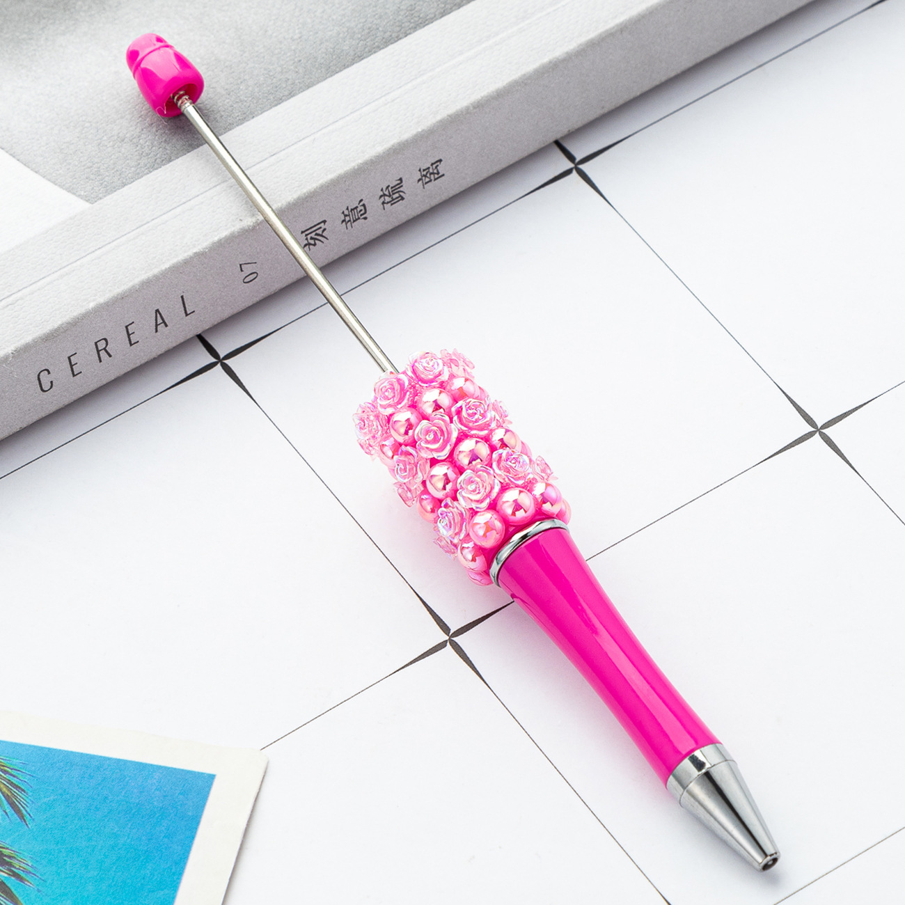 Nueva rosa diy bolígrafo de cuentas de flor creativo pegado a mano bolígrafo de cuentas multicolor bolígrafo de regalo publicitario