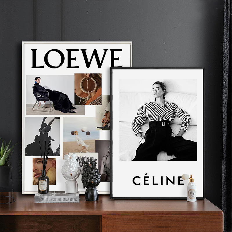 Nordic style modern minimalist black and white character decorative painting personalized poster living room mural photo combination hallway hanging painting