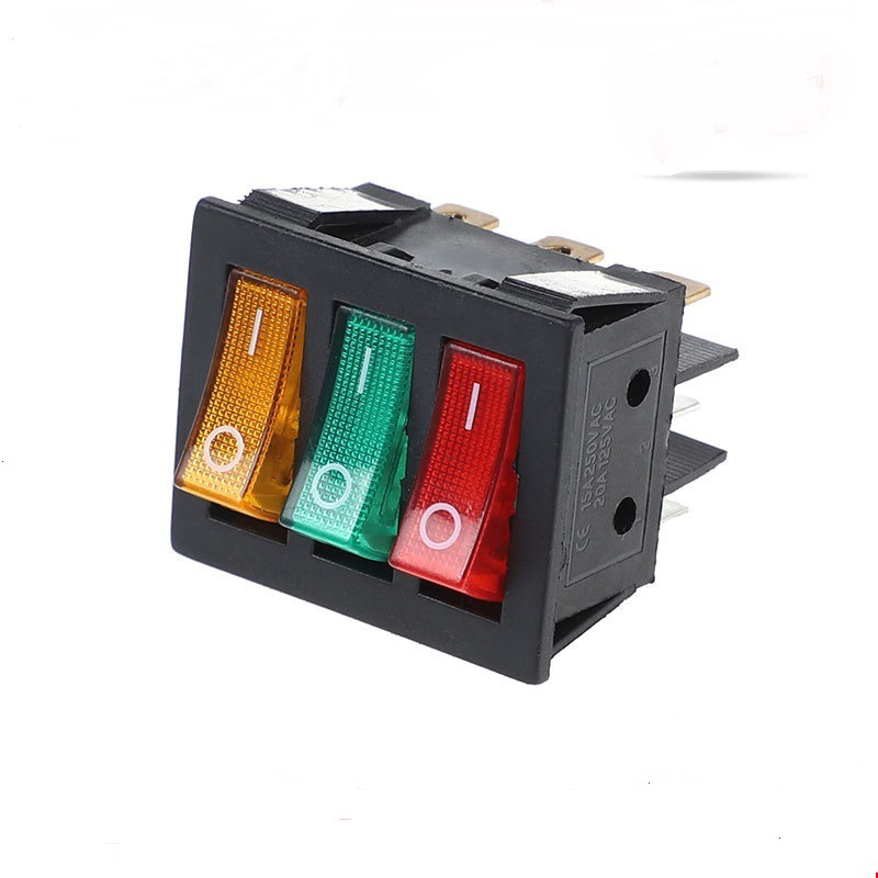 供应 船形开关 KCD9船型开关 九脚三联2档翘班电源开关 铜脚红色