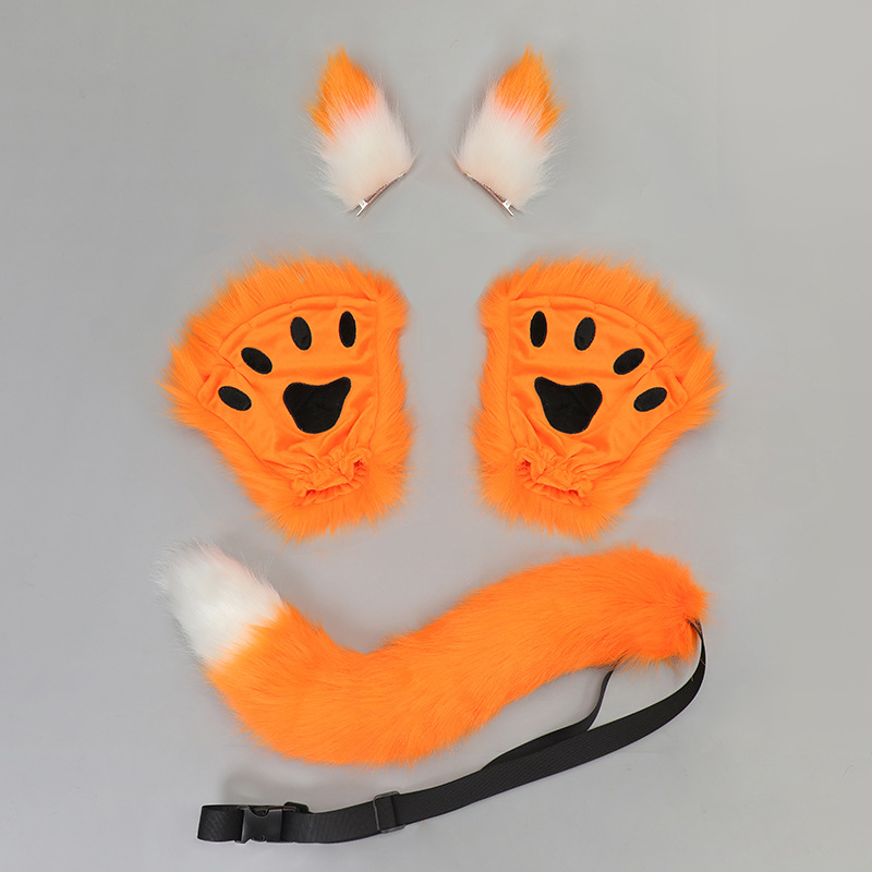 Conjunto de Patas de Gato sin Dedos - Naranja con Orejas Blancas