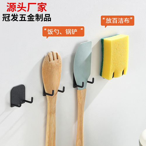 Gun Gray Hook No Drilling Kitchen Adhesive Hook Wall Mount Metal 7-Shape Hook Bathroom Coat Hook Single Hook Dual Hook