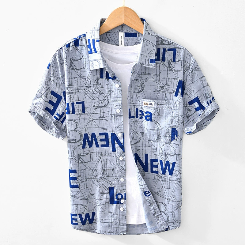 2072 Японский принт модные рубашки с короткими рукавами, повседневные свободные хлопчатобумажные рубашки