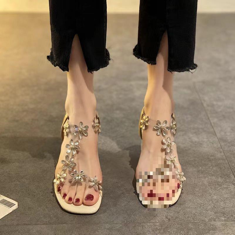 French-Style Niche Sandals, Fairy Shoes, Roman Shoes for Outdoor Wear, New Summer Style, Rhinestone Chunky High Heels