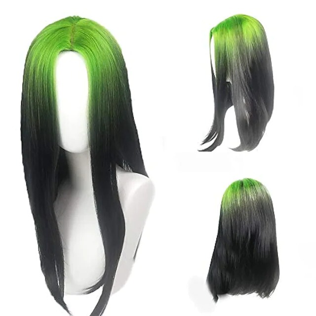 European and American Foreign Trade Wigs cos Billie Elish Billie Green cosplay Medium Long Straight Hair Highlight Dye Wigs