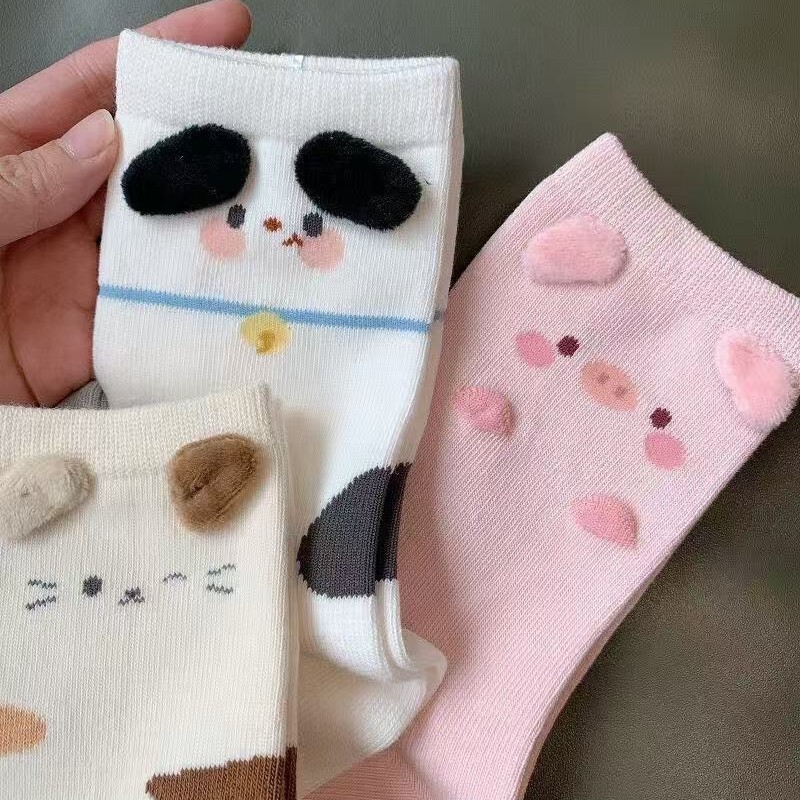 Japanese and Korean style women's mid-calf socks, trendy outerwear, autumn and winter ink-splatter art, terry bottom, starry sky, trendy brand long socks for men