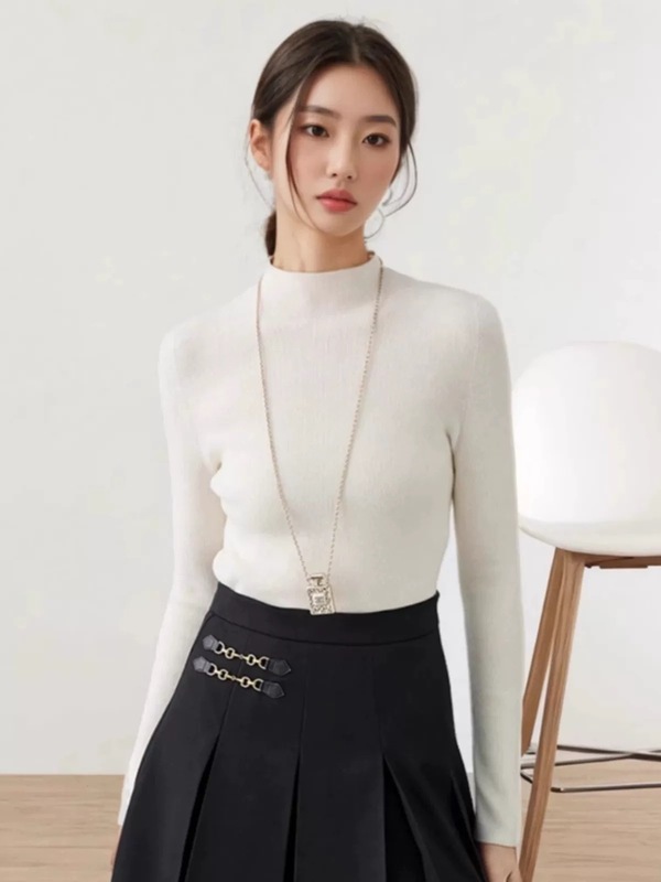 2025秋冬新款羊毛女半高领打底衫针织衫修身气质显瘦纯色上衣长袖|undefined