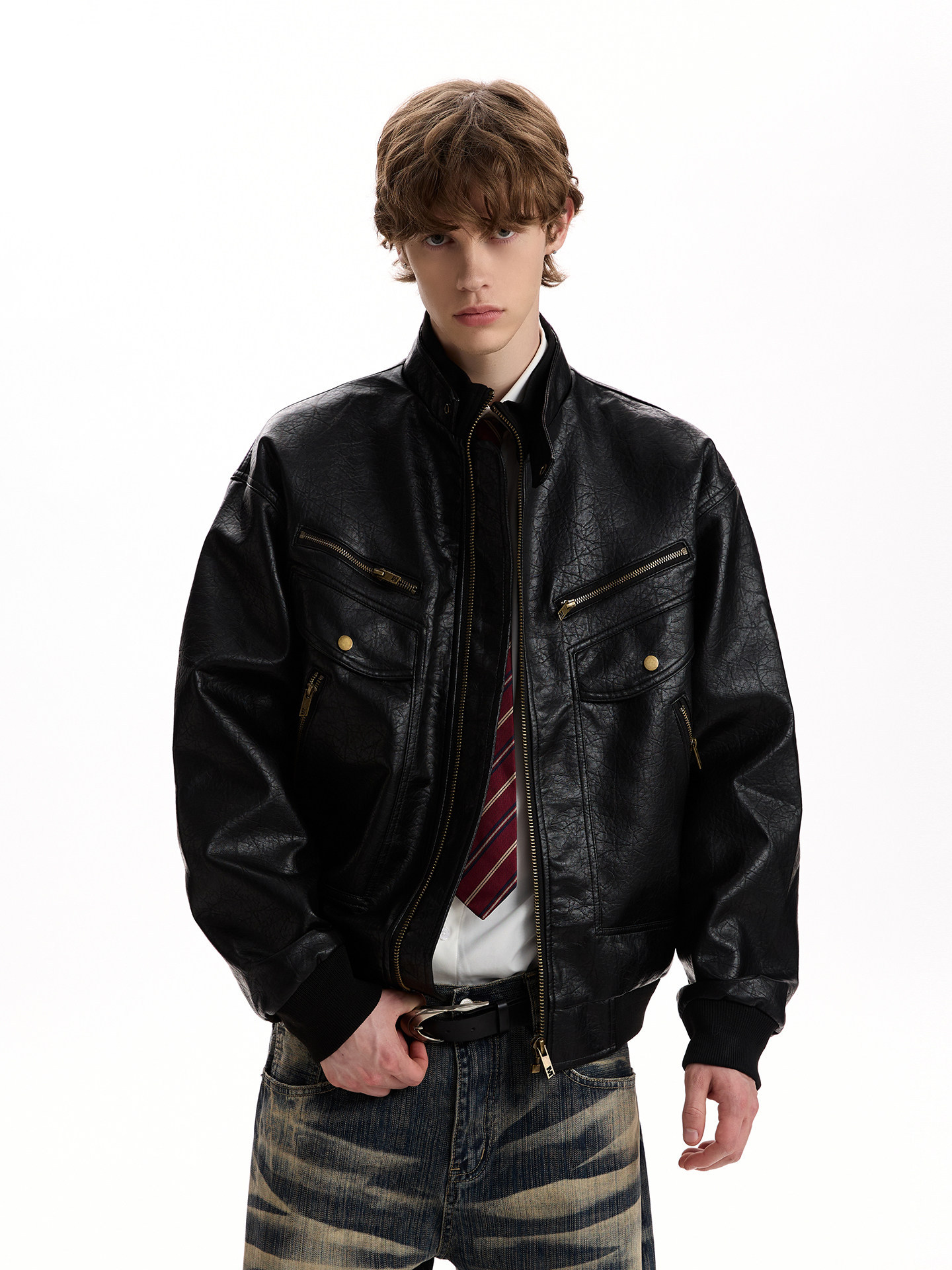 American Retro Texture Design Pu Leather Jacket, New Spring and A