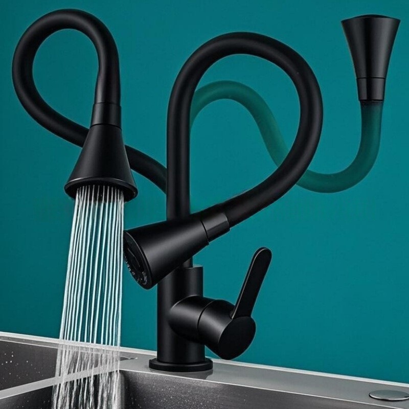 Foreign Trade Cross-Border Russian Central Asia Kitchen Black Silicone Universal Pipe Faucet Sink Rotating Hot and Cold Mixer Faucet