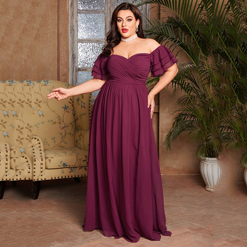 Damenbekleidung Übergröße Fat Mm Schwester Abendkleid Eine Schulter Schulterfrei Kurzarm Schlitz Abendparty Jahresparty Abendkleid_voghion.com