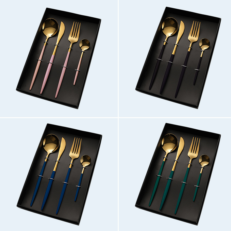 304 cuchara de acero inoxidable subred rojo portugués cuchillo tenedor cuchara de café de oro Acero inoxidable vajilla occidental traje