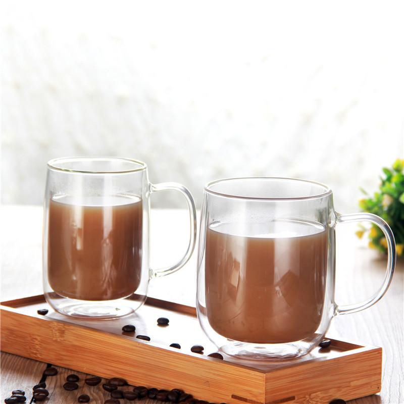 Wholesale transparent glass tea cups, mugs, coffee cups, juice cups, double-layer insulated glass cups