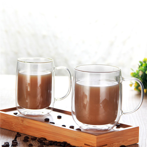 Wholesale transparent glass tea cups, mugs, coffee cups, juice cups, double-layer insulated glass cups