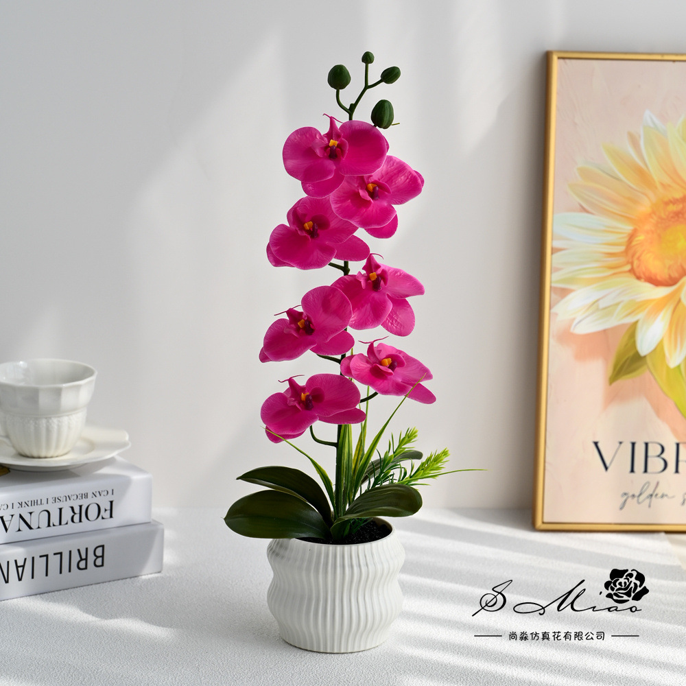 Transfronterizos grandes 7 flores mariposa orquídea bonsai simulación maceta flores falsas decoración del hogar fotografía de bodas flores artificiales adornos