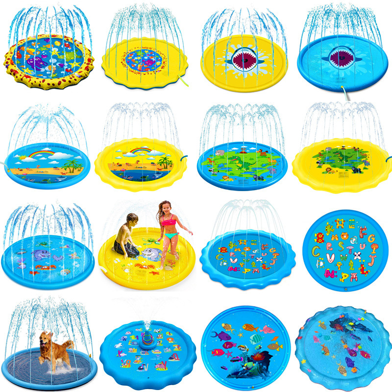 En stock arco estera de rociado de agua al aire libre césped niños delfín dinosaurio tiburón estera de rociadores de agua estera Pat estera de juguete