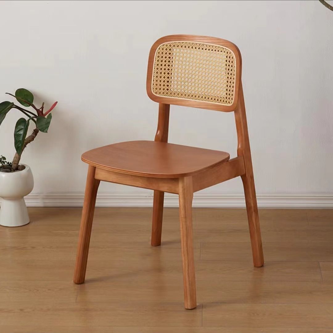 Solid Wood Nordic Restaurant B&B Home Dining Chair Rattan Chair Simple Leisure Living Room Back Chair Modern Rattan Chair