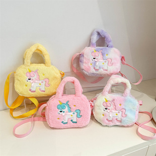 Cartoon New Unicorn Plush Shoulder Handbag Kindergarten Boys and Girls Bag Cute Square Plush Doll Bag