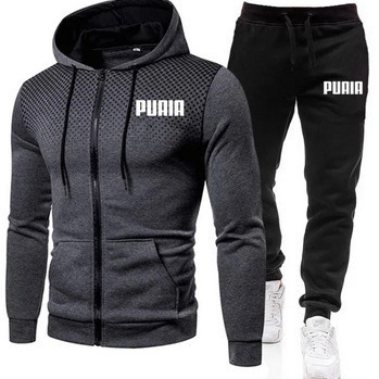 European and American Men's Fleece Sweater Sweater Pants suit Spring and Autumn Casual Polka Dot Zipper Sportswear Men's Hoodie suit