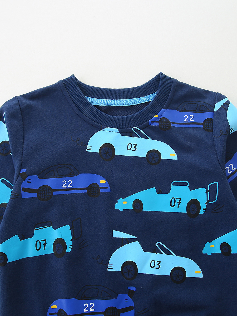 Suéter de estilo europeo y americano para niños 26 otoño suéter de algodón de punto para niños, suéter de fondo para automóviles estampado suéter de cuello redondo para niños