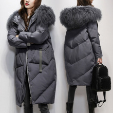 白鹅绒真毛领中长款羽绒服女长过膝宽松显瘦时尚加厚雪尼尔氨纶