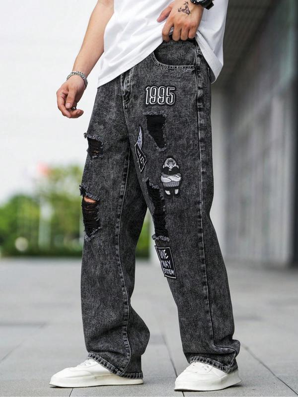 Men's Ripped Straight Leg Jeans Casual Comfy Denim Trousers|undefined
