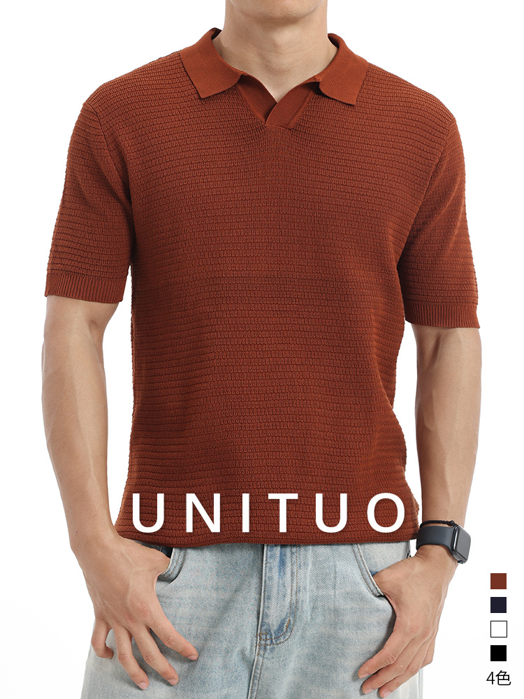 Hombre pequeño cuello en V jersey polo hombre verano de manga corta vieja camiseta casuales estilo de alto nivel camiseta superior ropa de hombre
