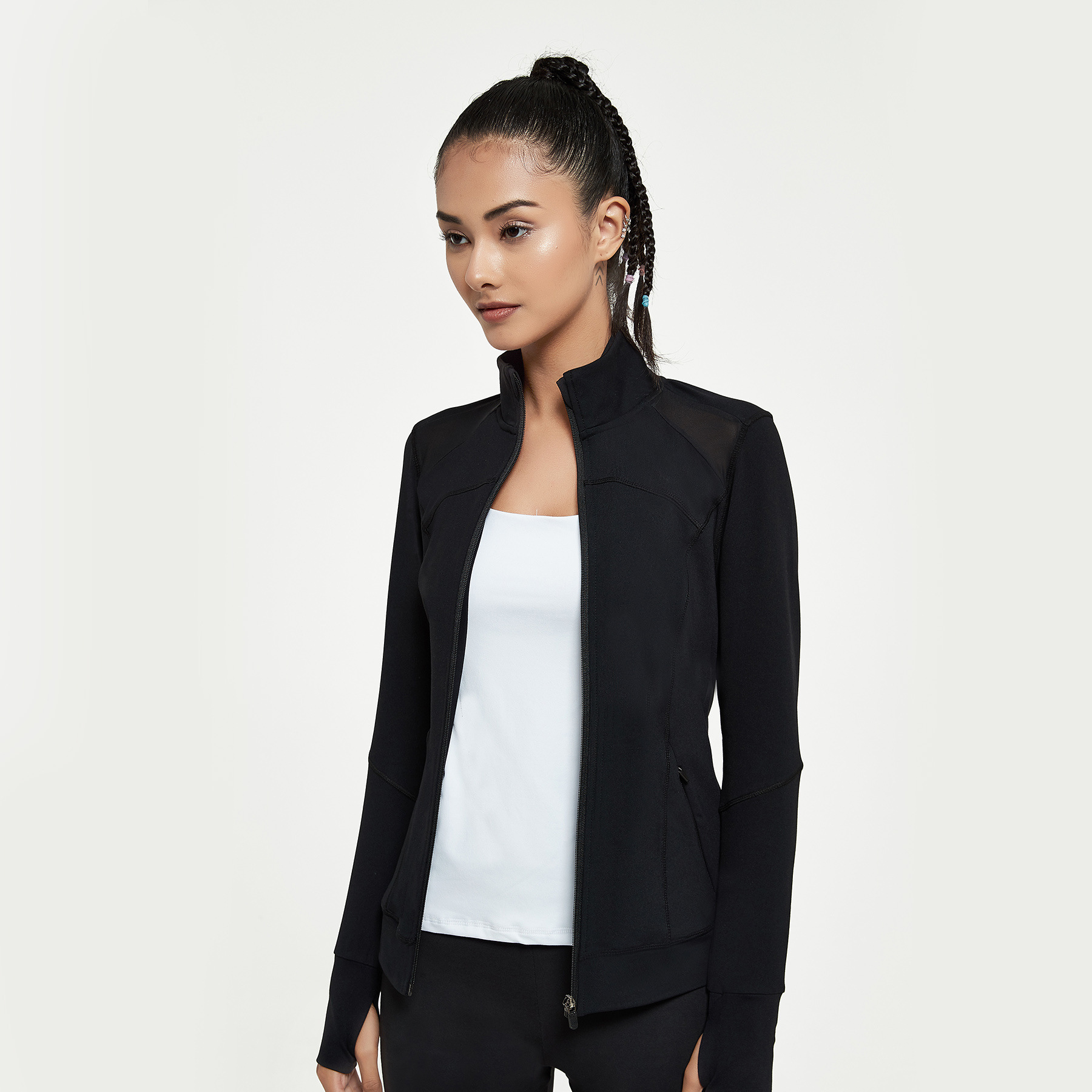 2021新款秋冬运动外套女跑步健身瑜伽上衣拉链弹力修身长袖