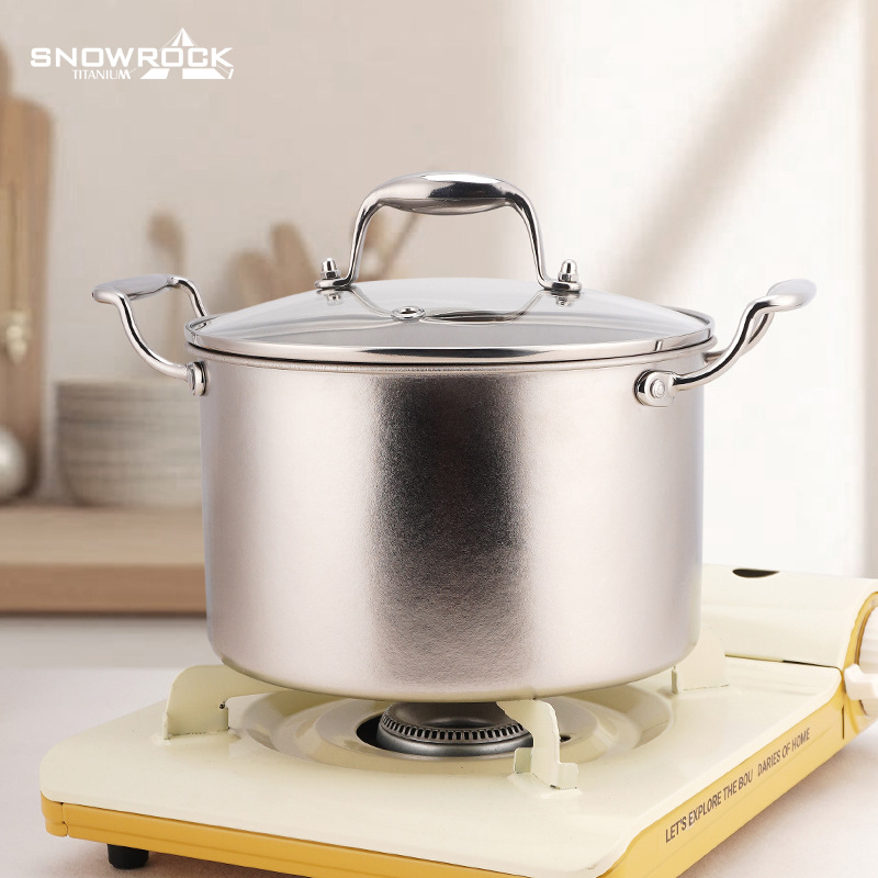 Snow Rock Pure Titanium Ice Flower 3.9-Liter Straight Five-Layer Steel Soup Pot Double-Ear Stew Pot Large Capacity for Stewing Meat