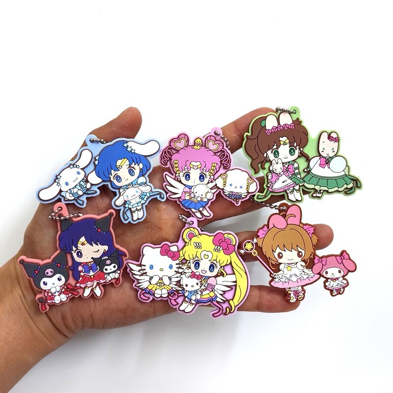 Pvc Plastic Keychain Custom Sanrio Cartoon Embossed Soft Rubber Pendant Letter Rubber Stamp Keyring Exquisite
