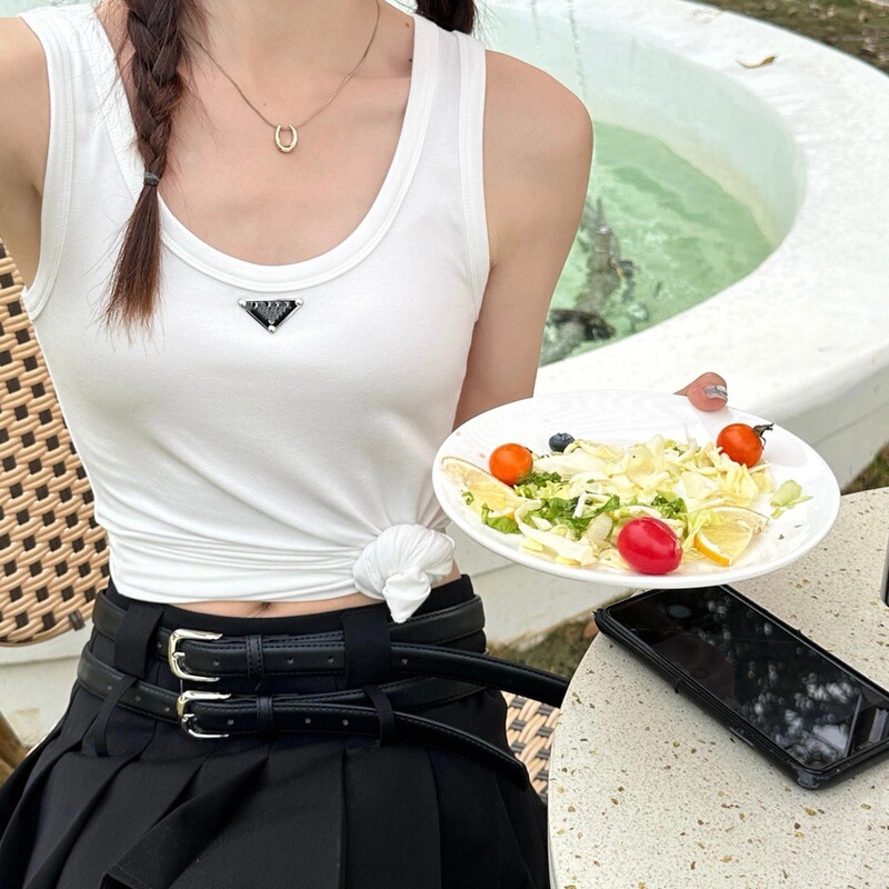 Correct Version for Nanyou P Family Metal Triangle Logo Pure Cotton Plain Vest Sleeveless Versatile Top Dropshipping
