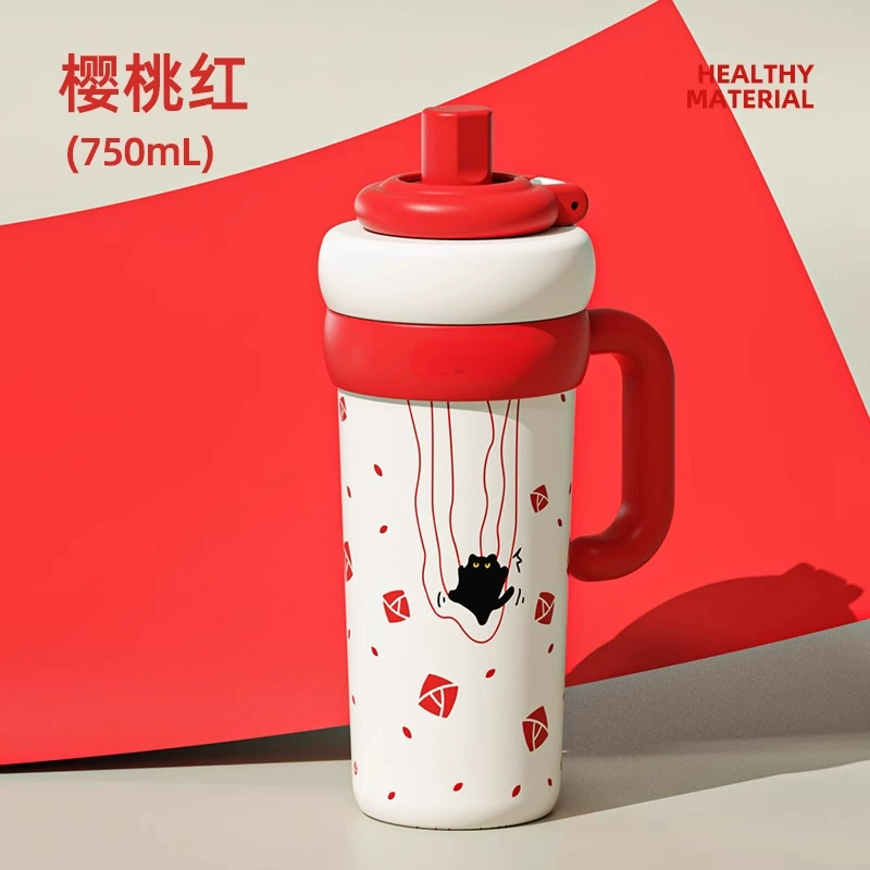 Capacious glass, tea cup, high quality ceramic straw with glass
