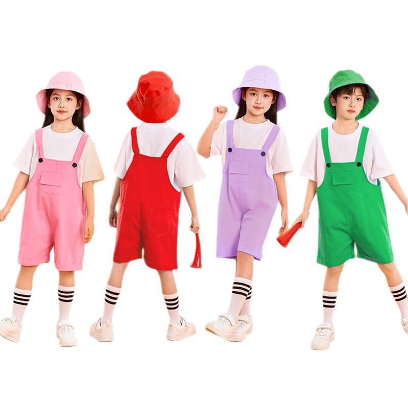 Kindergarten Children's One Performance Clothes Primary School Students' Chorus Clothes Dance Color Strap Shorts suit Children's Cheerleading Clothes