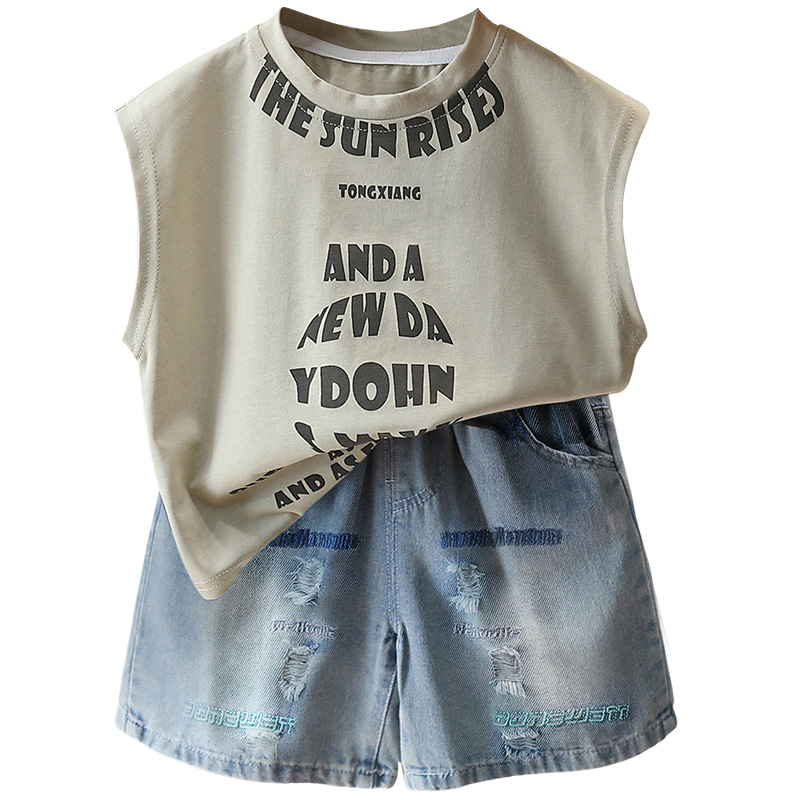 7265 Traje de verano para niños 2025 nueva ropa sin mangas de verano para niños chaleco fino de dos piezas de verano