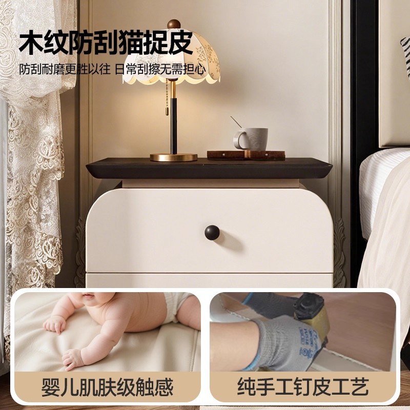 Todo la meseta de cama de madera maciza dormitorio doméstico 2025 explosión de viento de crema pequeño almacenamiento de niños sin instalación de gabinete de almacenamiento