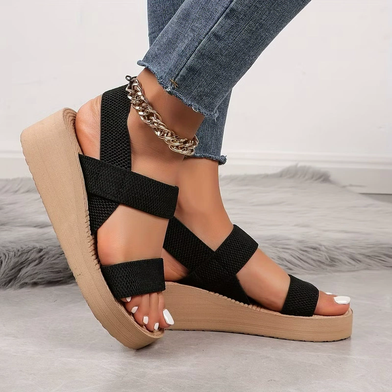 Новые римские универсальные женские сандалии на толстой подошве с тканым ремешком в стиле ins, модная трансграничная верхняя одежда, увеличивающая рост, легкая студенческая круглая форма
