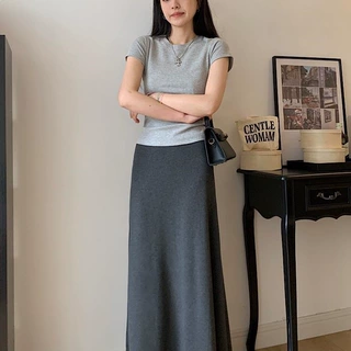 深灰色半身裙女春夏2026新款韩版松紧高腰a字裙包臀裙长裙遮腿粗