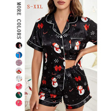 S 75683 Christmas satin printed pajamas ʥ��ɫ��ӡ���Ҿӷ�