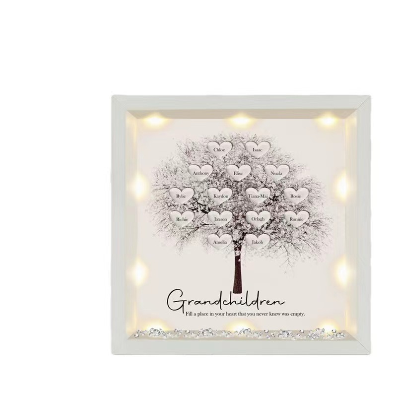 Transfronterizo europeo y americano Venta caliente personalizado marco de fotos de árbol familiar 1-25 nombres para el regalo del Día de la madre