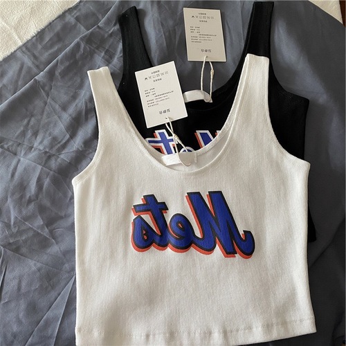 Black short camisole for women  summer inner sleeveless hot girl top European and American sexy tight outer layer