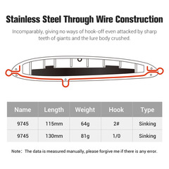 NOEBY Nobby Lure Penetrator 115mm/64g Submerged Boat Fishing Lure Long Casting Artificial Bait