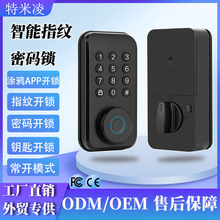 呆锁涂鸦智能锁美标木门全自动闭锁电子指纹密码锁批发跨境专供