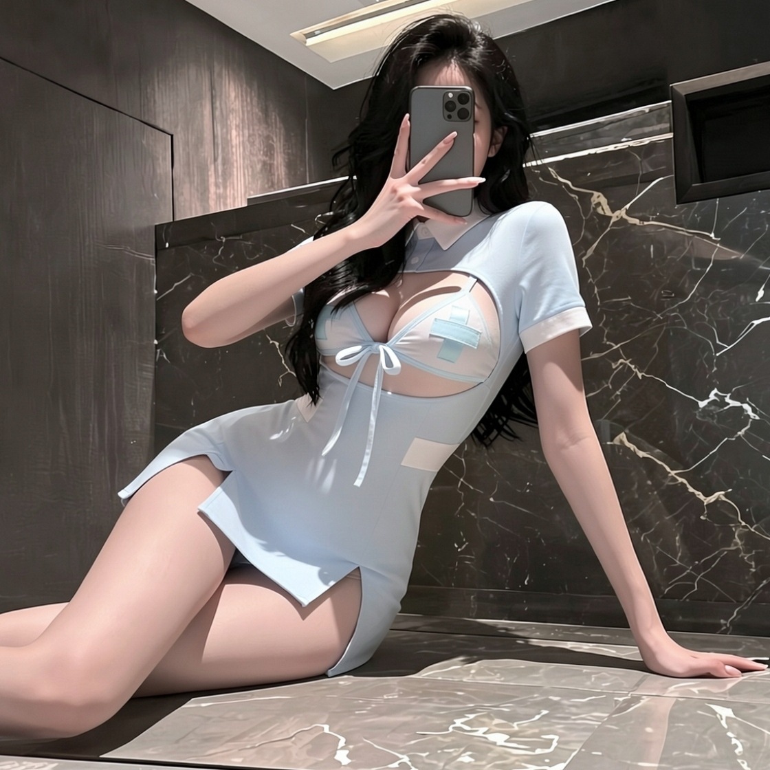 Nurse Cosplay Role-Play Lingerie Set with Headband, Bra, Dress and Thong — detail image 4