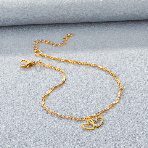 New Arrival Ankle Chain Fashion Diamond-Studded Heart Double Love Versatile Zirconia Sparkling Beach Ankle Chain Foot Jewelry