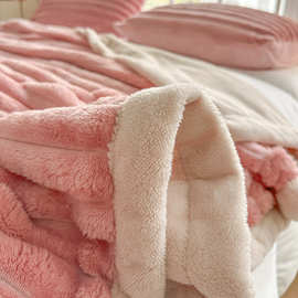 双层加厚兔毛绒毛毯儿童学生宿舍午睡盖毯珊瑚绒毯子沙发空调毯冬