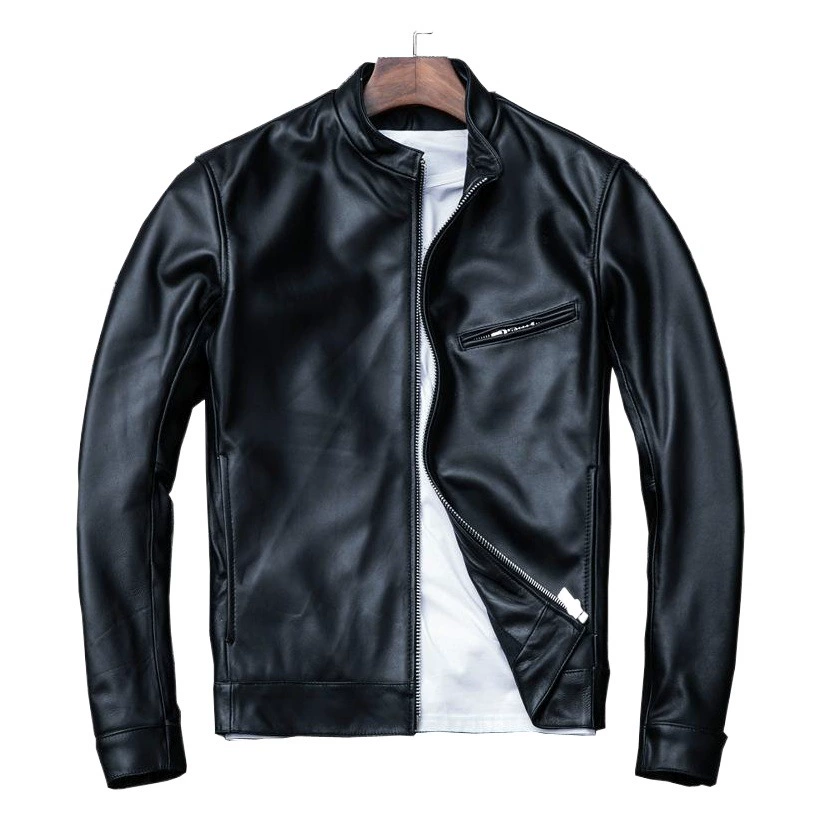 Новое антисезонное кожаное пальто с протечками, мужская Тонкая Молодежная кожаная куртка из овчины первого слоя с воротником-стойкой