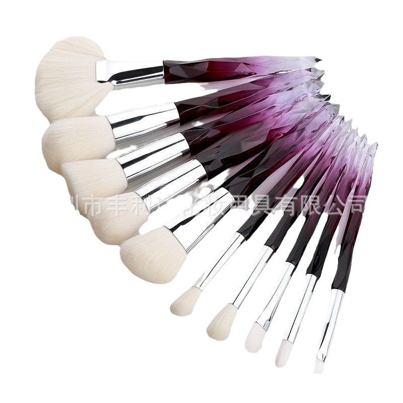 Fenglida 10 pinceles de maquillaje de cristal traje transparente diamante mango ventilador cepillo al por mayor sombra de ojos cepillo herramientas de maquillaje