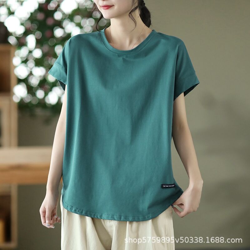 Spring and Summer New Retro Top Women's Round Neck Short Sleeve Solid Color Interior All-match Casual Hollow Art T-shirt Women Spring and Summer New Retro Top Women's Round Neck Short Sleeve Solid Color Interior All-match Casual Hollow Art T-shirt Women