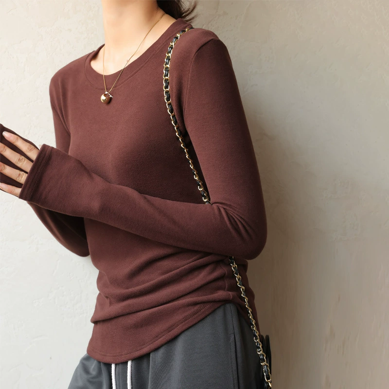 Bo Cai 16861 2024 осень и зима начёс круглый ворот German Velvet Bottoming Shirt Slim Fit Top с утолщённой теплотой