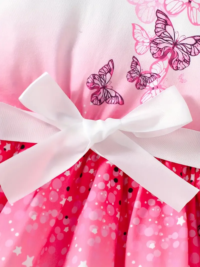 2025 vestido transfronterizo para niñas, posicionamiento de mariposas, vestido de princesa con estampado digital, vestido de manga voladora para niños europeos y americanos