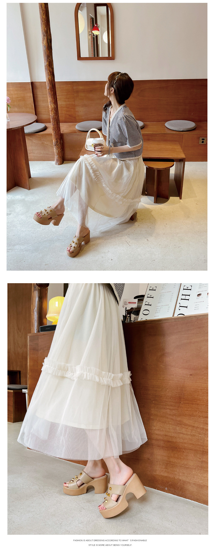 Sandal cao gót nữ hở mũi đinh tán phong cách châu Âu, gót thô đế xuồng, dáng lười tiện lợi — màu mơ chi tiết 9
