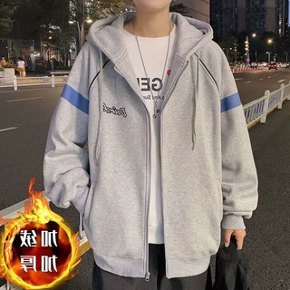 秋季新款开衫卫衣男连帽潮ins宽松胖子大码运动夹克潮流情侣外套